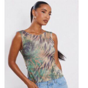 PrettyLittleThing Animal Print Acetate Slinky Sleeveless Split Hem Longline Top